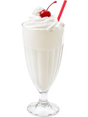 Indulgent Vanilla Milkshake: Creamy Dessert with Whipped Cream & Cherry - Perfect Summertime Party Treat!