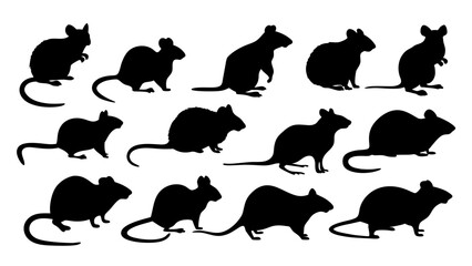 set of rats silhouette vector on tranparent background