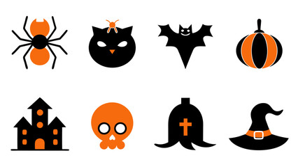 set of halloween icon vector on tranparent background