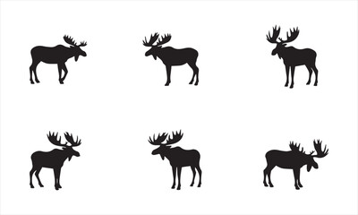 Deer silhouettes set vector illustration, black deer silhouette icon bundle