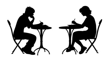 Silhouettes of students studying on tranparent background