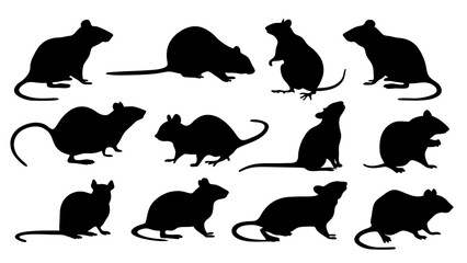 set of rats silhouette vector on tranparent background