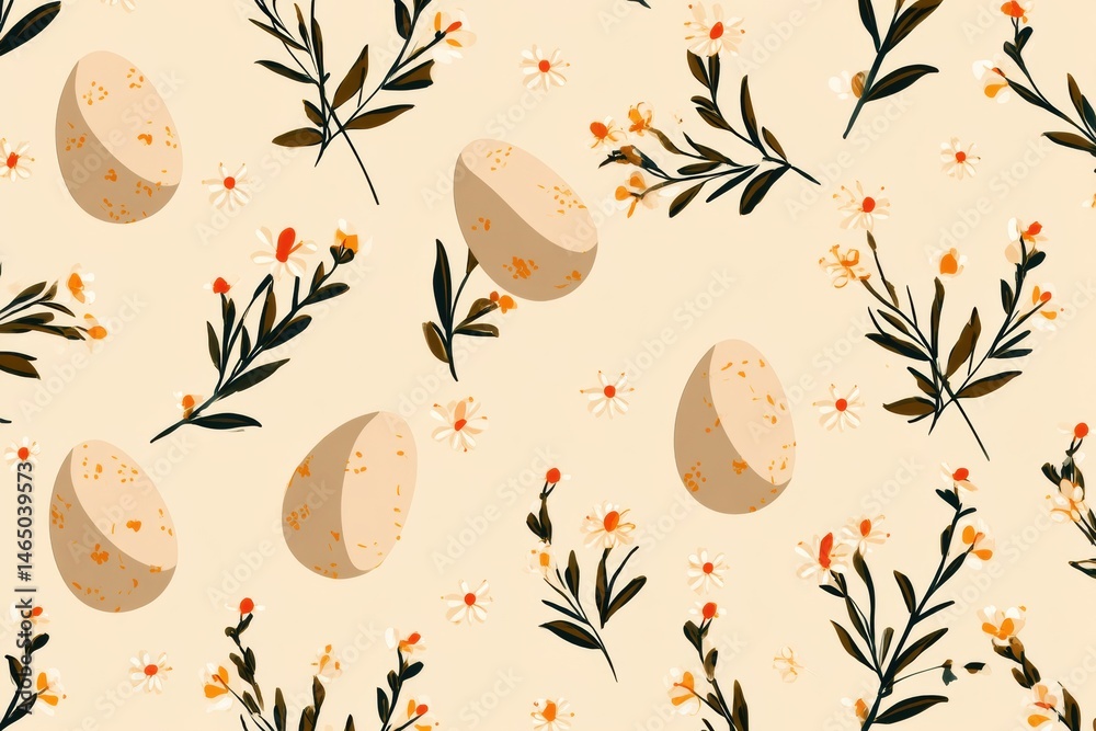 Fototapete colorful pattern of eggs and flowers on a soft beige backdrop creating a cheerful springtime atmosph