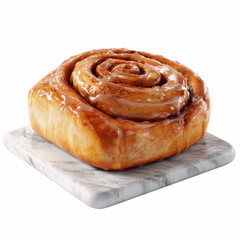 Delicious Glazed Cinnamon Roll on Marble Slab