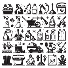 cleaning field elements vector clip art collection, simple editable line style