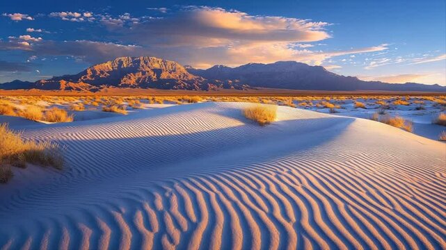 Sunrise over desert sand dunes.  Vast landscape