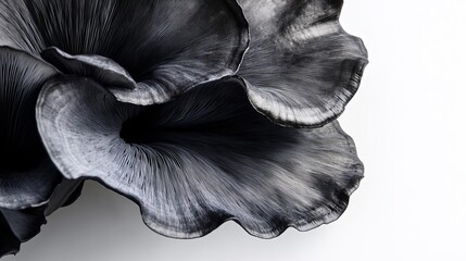 Abstract black and white mushroom closeup detailed texture nature art form gray dark fungi macro
