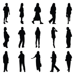 Vector collection set of individual people silhouettes.	
