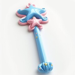 3D Cartoon Magic Wand with Star Icon - Isolated on White Background