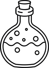 Spooky Halloween Potion Bottle Line Art Minimalist Black Outline Vector Illustration