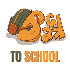 Back to school. Cartoon typography with letter b carrying a heavy bag for back to school campaign