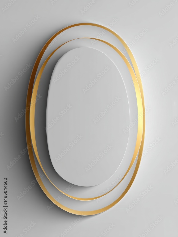 Poster Elegant Oval Design Featuring Golden Outline and Soft Shadows on a White Background Enhancing Modern Aesthetics Generative AI