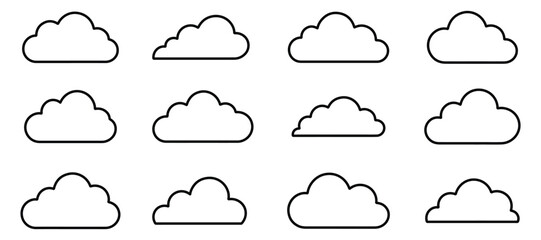 Collection of cloud line icon vector. cloud outine icon set vector illustration on white background