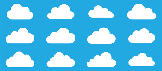 White cloud icon set vector illustration on blue background