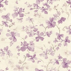 Delicate Purple Watercolor Flowers on Cream Background