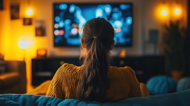 Person watching a movie on a streaming platform at home