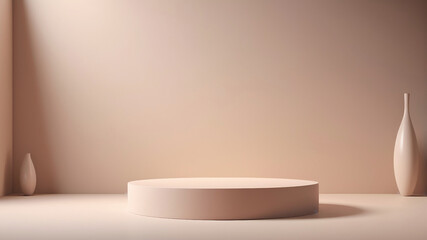 Sleek podium with sharp edges for product staging. Diffused lighting and neutral backdrop for versatile commercial use