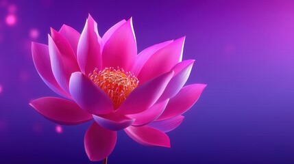 Vibrant Pink Lotus Flower Blooming on Purple Background