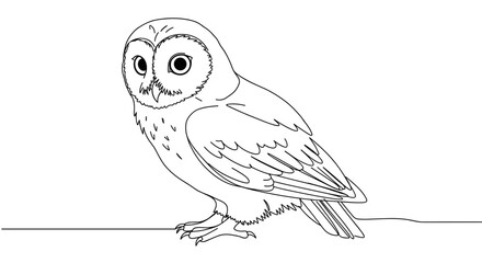 Line Art of Owl Perched Gracefully on a Branch  