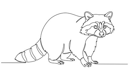 Raccoon standing in line art style against a plain background  