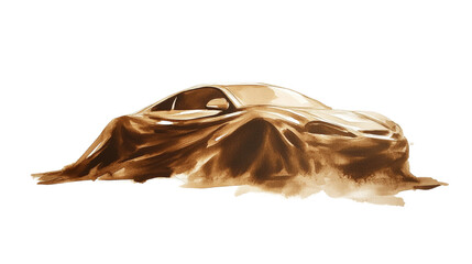 Monochrome Watercolor Art Depicting Modern Car Under a Drape on White Background