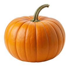 Fototapeta premium Single orange pumpkin with stem, autumnal fruit for halloween decoration isolated on transparent background