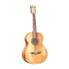 Obraz premium Watercolor Illustration of a Classic Acoustic Guitar on White Background