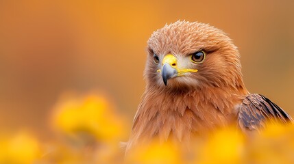 Close Up of a Bird of Prey with Brown and Yellow Plumage