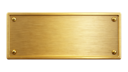 Golden Shiny Metal Nameplate isolated on transparent white background, clipping path