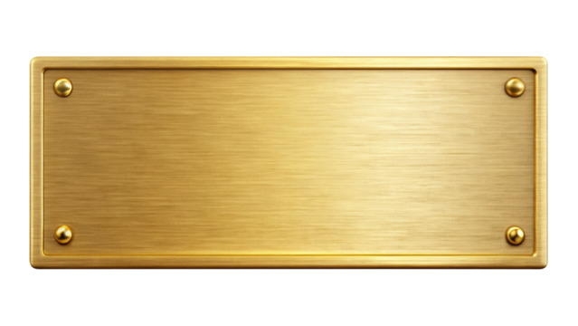 Golden Shiny Metal Nameplate isolated on transparent white background, clipping path