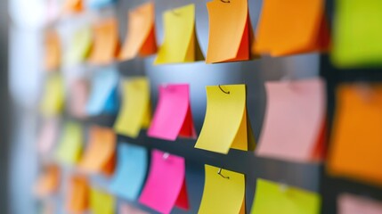Pinned sticky notes categorizing projects by priority levels