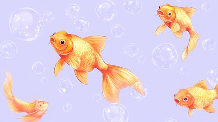 Fototapeta premium Golden fish swimming in bubbles