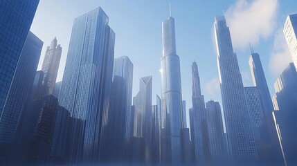 Fototapeta premium Downtown Chicago cityscape glowing in golden hour high resolution picture