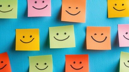 Pinned sticky notes with positive affirmations for employees