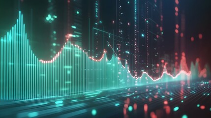 Futuristic cityscape backdrop with dynamic financial graph.