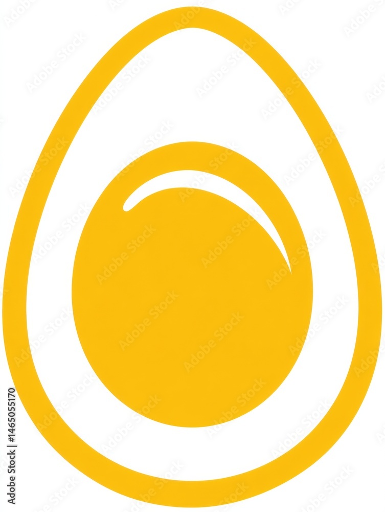 Aufkleber bright yellow stylized egg cut in half with simple yolk icon in the center of a clean white backgrou