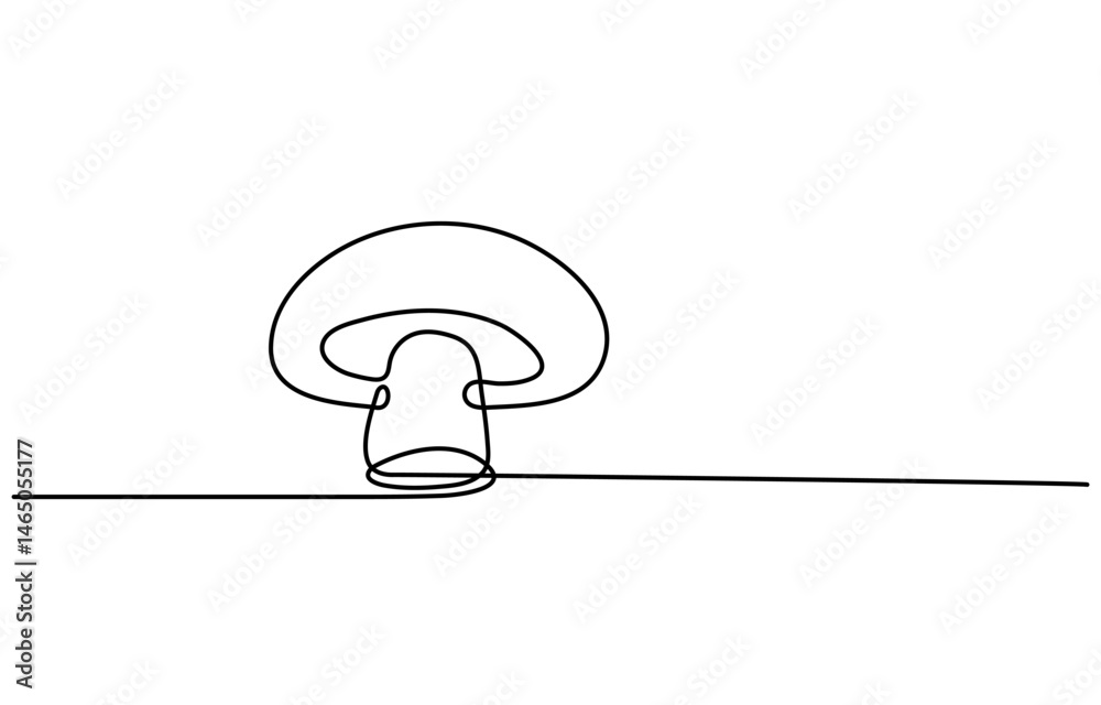 Poster Mushroom in one continuous line drawing. Nature food in simple linear style. Edible autumn harvest in editable stroke. Doodle oneline vector illustration