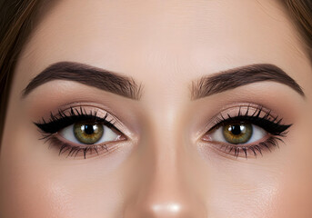 Obraz premium detailed portrait of captivating brown-green eyes framed by well-groomed eyebrows