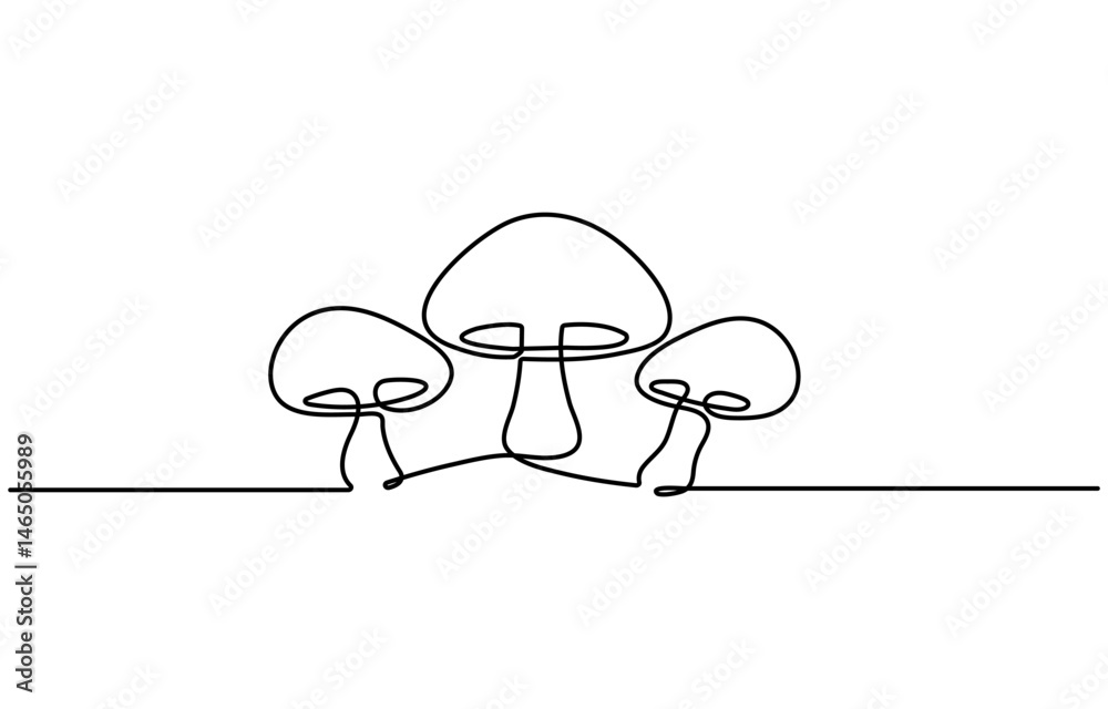 Poster Mushroom in one continuous line drawing. Nature food in simple linear style. Edible autumn harvest in editable stroke. Doodle oneline vector illustration