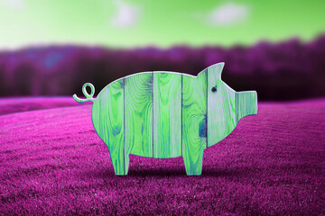 Generated image, grünes Holzschwein, Abstrakt