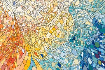 Abstract mosaic pattern with vibrant colors and intricate design.