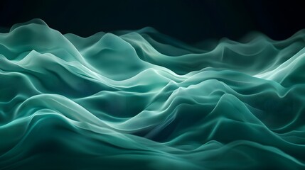 Fototapeta premium Abstract teal undulating forms in a dark background.