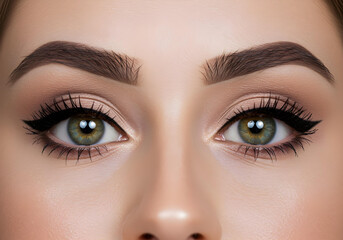 Naklejka premium beautiful hazel eyes with bold brows and soft lighting highlighting facial features