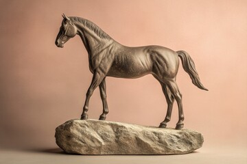 Fototapeta premium A bronze sculpture of a horse atop a stone pedestal.