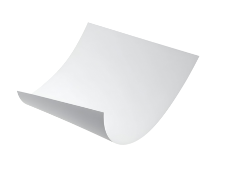 floating single white paper sheet isolated on white background, minimal design concept
