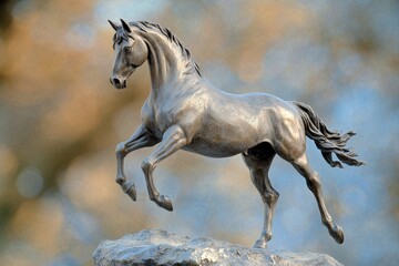 Majestic bronze sculpture of a galloping horse.