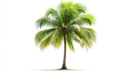 Lush green tropical palm tree against a white background