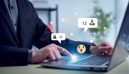 Using smart phone with Social media,  living on vacation and communication.Social media and digital online concept.