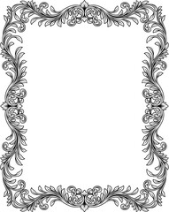 A filigree heraldic crest motif floral pattern border frame. Original design in a vintage style.