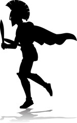 A Spartan or Trojan ancient Greek hoplite warrior silhouette. Could also be a Roman gladiator.